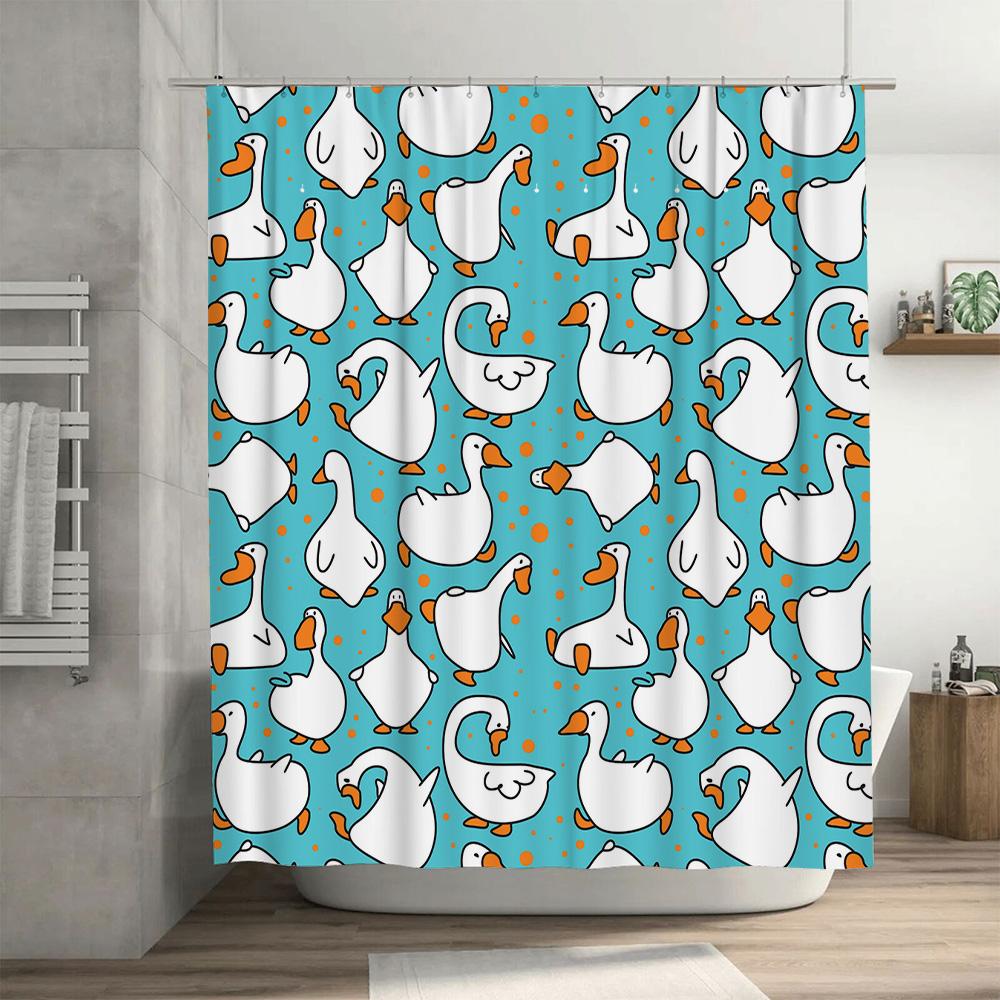 Animal Print Shower Curtain Waterproof Bathroom Decor Blue Swans Ducky Design Cute Fabric Shower Curtain Home Decoration Set