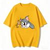 2026 New Tom Jerry Print Tshirt Casual Loose Couple Family Matching Outfits Short Sleeve Cotton Tee Summer Streetwear Tops Y2k