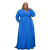 Plus Size Damen Frühling Herbst Mode Lange Ärmel V-Ausschnitt Kleid Damen One Piece Solid Swing Kleid mit Tasche