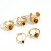 Vintage Natural Tiger's-eye Stone Geometric Gold Plated Stainless Steel Ring Trendy Fashion Ring Jewelry