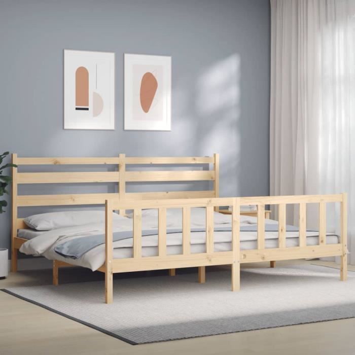 VidaXL Cadre de lit avec tête de lit 200x200 cm bois massif 3192056