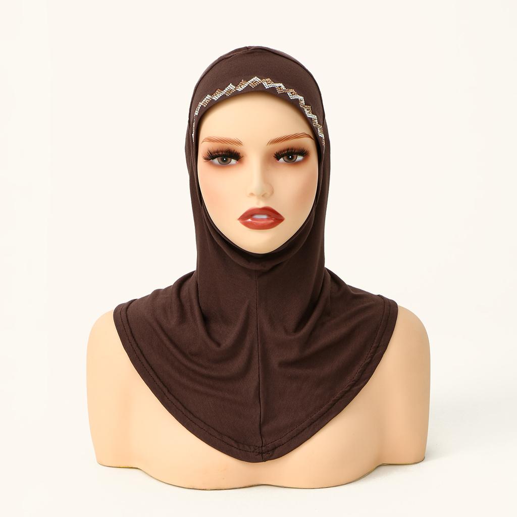 New Shiny Rhinestones Instant Hijab For Muslim Women Full Coverage Undercap Soild Cotton Jersey Bonnet Ready To Wear Inner Cap