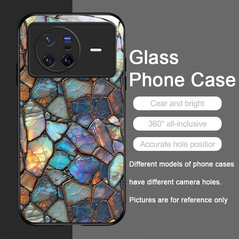 Stylish Purple-Crystal Marble Texture Tempered Glass Phone Case for OPPO Reno 13F 12 11 10 ProPlus Find X8 X3 Lite A58 A94 Cover