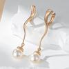 Unique Geometric Glossy Long Pearl Drop Earrings For Women Luxury  Rose Gold Color Accessories Party Daily Fine Jewelry