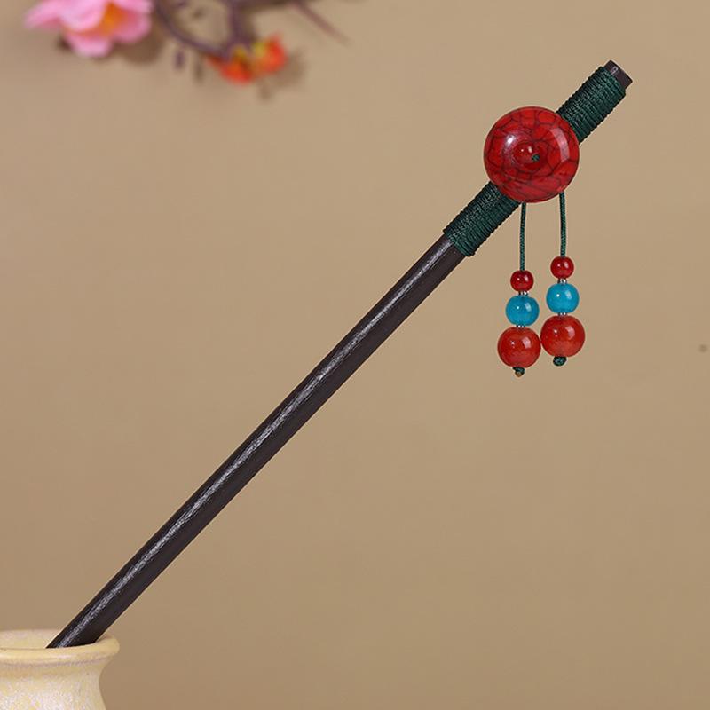 Vintage Tassel Wooden Hairpin for Women - Imitation Ebony Hanfu Accessory, Ancient Style Costume Hairpin