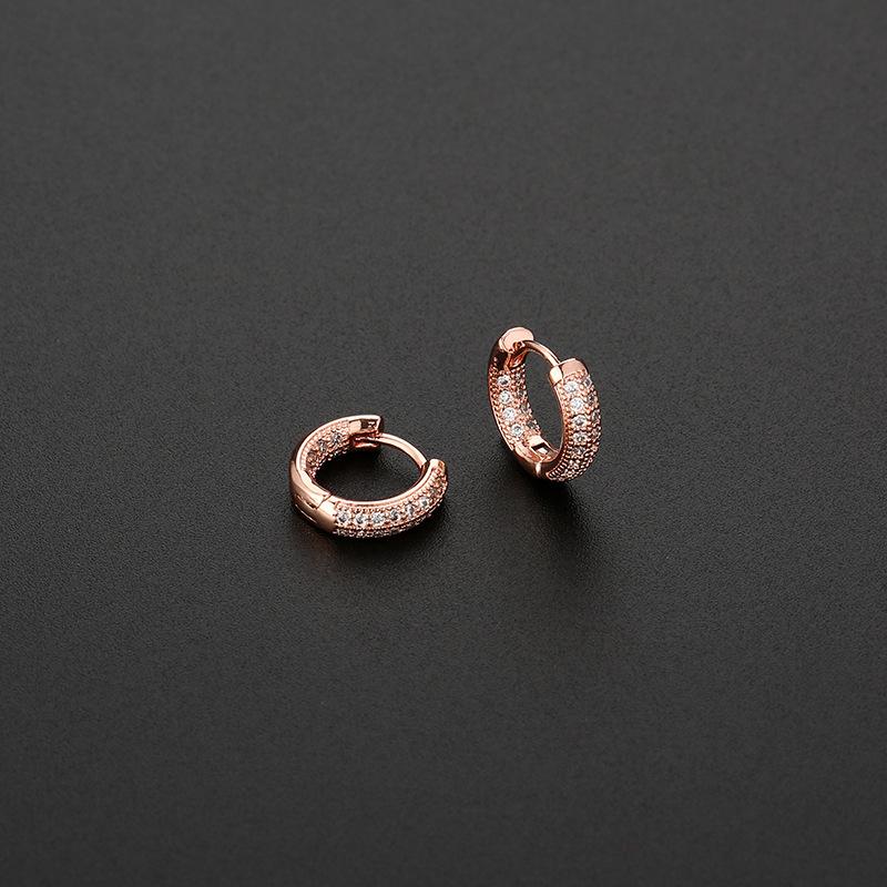 Simple Gold Rose Gold Full Zircon Stud Earrings Fashionable Versatile Hoop Earrings For Women