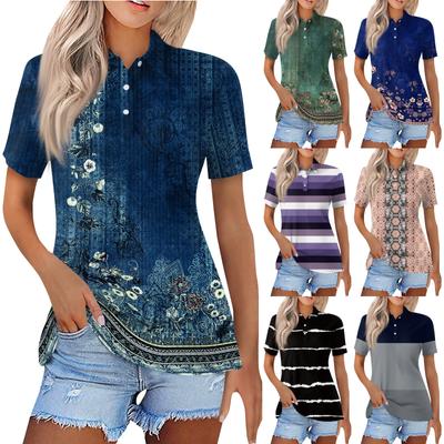 Dammode Casual Revers Kortärmad Linjetryckt Skjorta Damknäppta Toppar