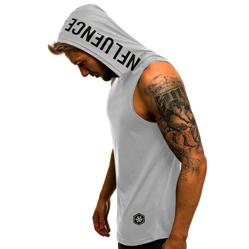 

Летняя мужская мода повседневная с буквенным принтом тонкая безрукавка с капюшоном футболка майка жилет блузка удобная высококачественная уникальная персонализированная одежда M серый