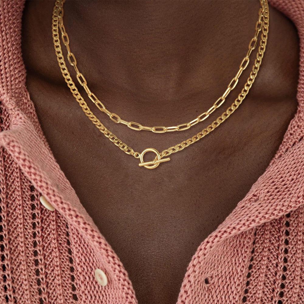 Cross-Border Layered Paperclip & Geometric OT Buckle Collarbone Necklace