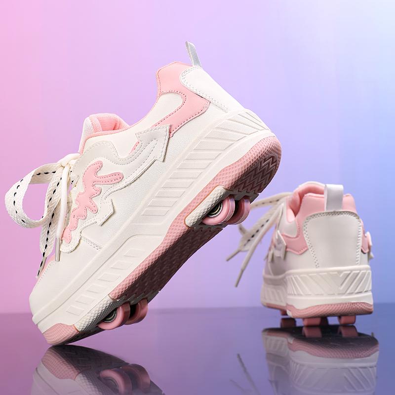 Botas Deportivas Infantiles con Ruedas Cuatro Ruedas Patín Rueda Se Puede Quitar Zapatos de Patinaje para Estudiantes Zapatos Deportivos