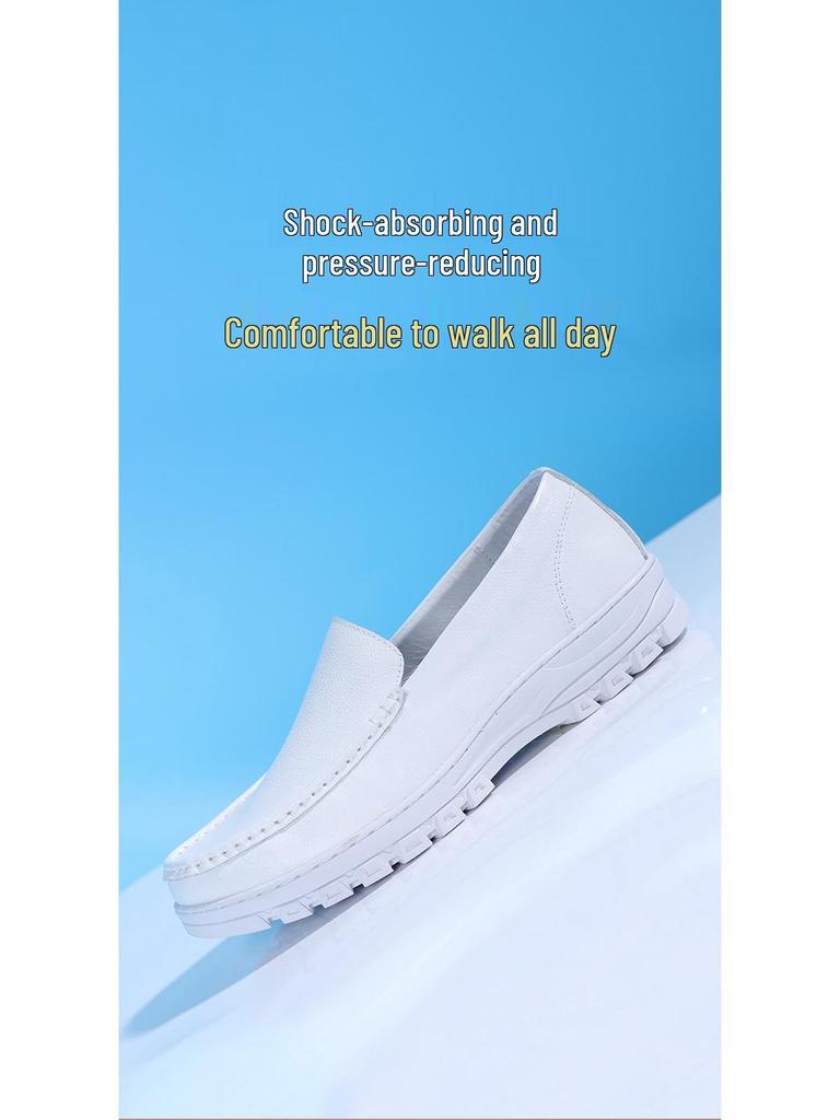 2024 Men's Non-slip White Cowhide Nurse Shoes - Comfortable, Breathable, Odor-free, Soft Sole, Versatile.