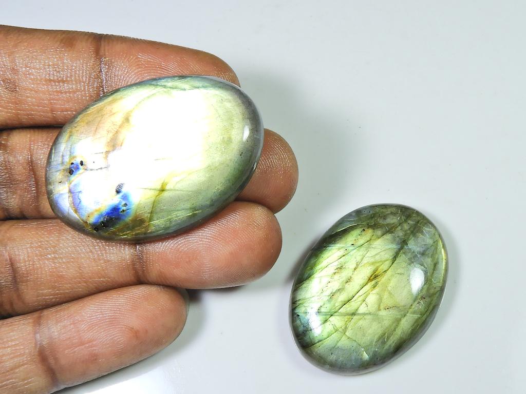 Blue Labradorite Oval Shape 2Pcs Crytsal Loose Natural Gemstone 37-41MM SK-1571