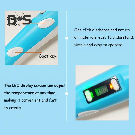 Printing Pen Filament 3D Painting Pen with LED Display Kids DIY 3D Printing Supplies for Doodlers Educational Toy