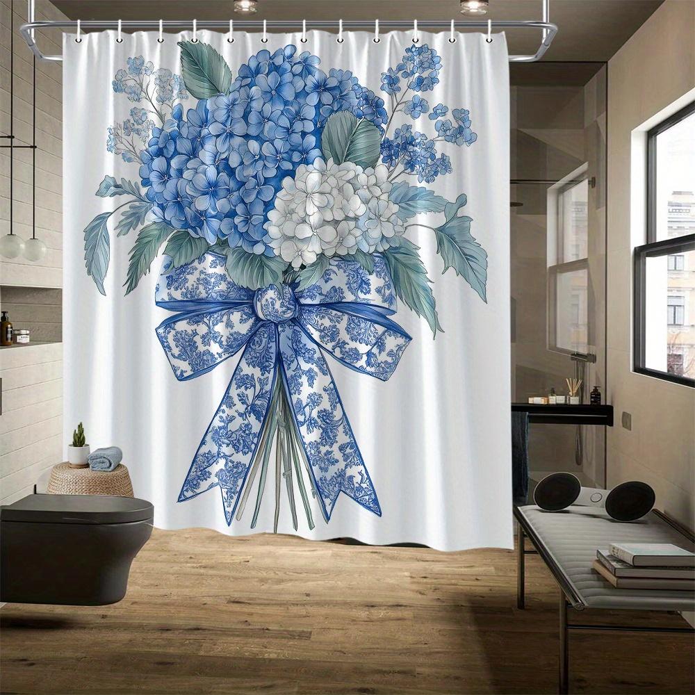 Blue Hydrangea Shower Curtain, Elegant Polyester, Fade-Resistant,  Perfect for All-Season Bathroom Decor