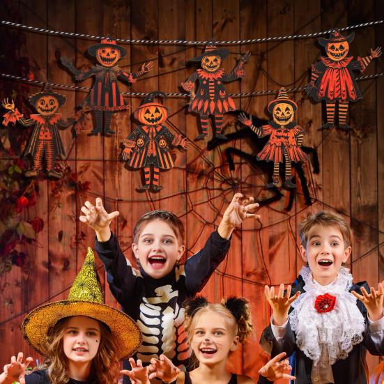 1/6Pcs Halloween Pumpkin Man Bunting Spooky Rustic Wooden Pumpkin Man Hanging Garland Table Sign Festival Ornament Decoration