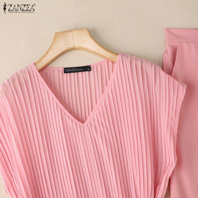 ZANZEA Damen Ärmellose Tanktops und Hosen Sommer Zweiteiler Anzugsets