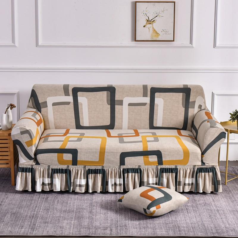 Geometric Print Sofa Cover Stretch Spandex Sofa Skirt Covers For Living Room Couch Slipcovers Furniture Protector