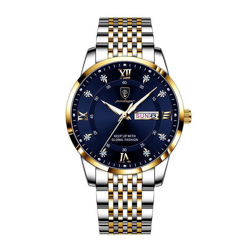 POEDAGAR Luxury Business Man Watch Stainless Steel Week Date Men's Wristwatch Waterproof Luminous Fashion Quartz Watches for Men