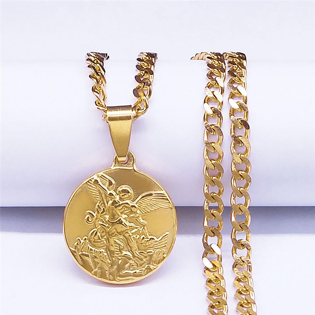 Archangel Gold/Silver Pendant Necklace for Men and Women Stainless Steel Choker Religious Jewelry Inspirational Gift