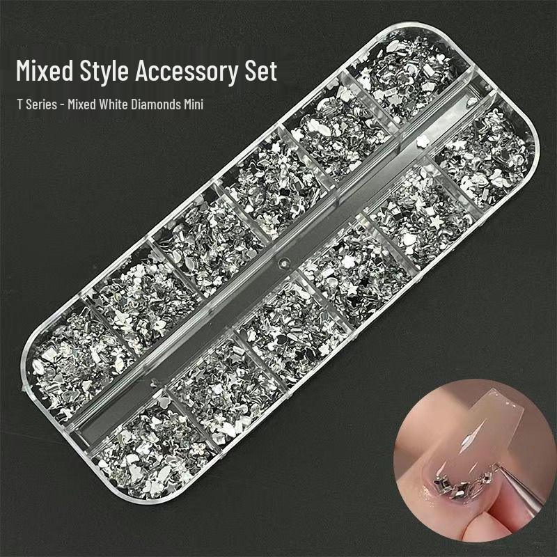 White & Mixed Color Flat Back Rhinestone Nail Art Charms - Irregular Shape, Small Size Nail Polish Accessories