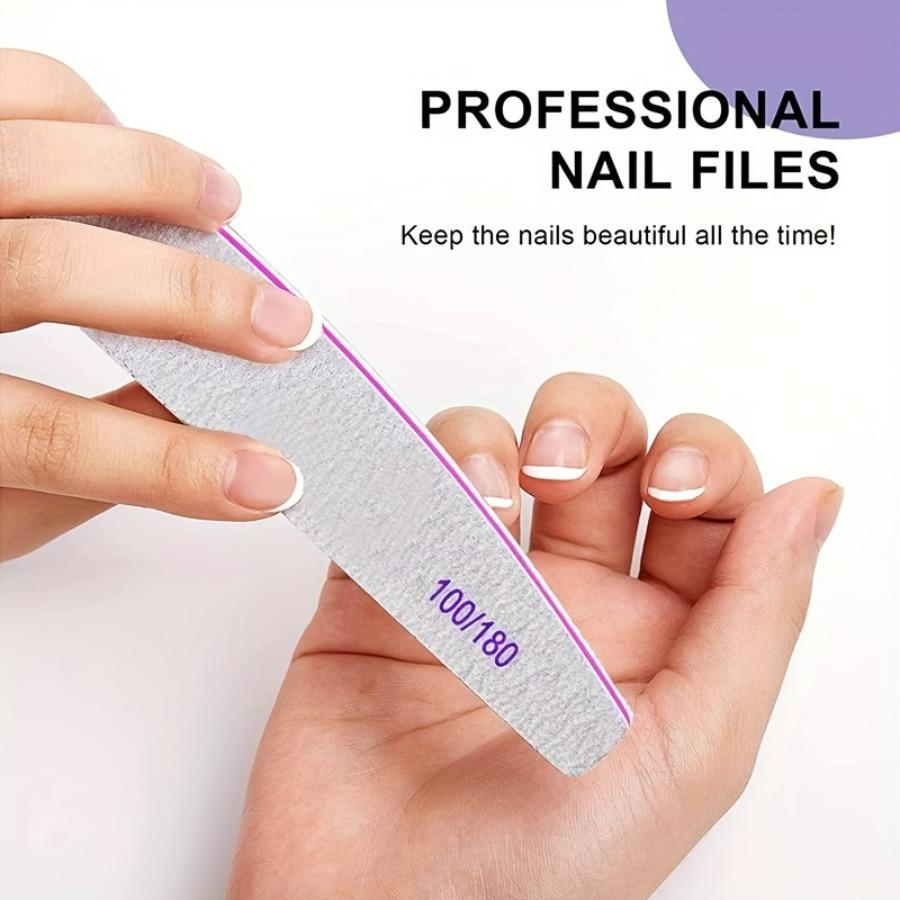 10Pcs Double Sided Nail Files For Manicure 100/180 Thick Sandpaper Curved Buffer Block Washable Manicure Tools Set