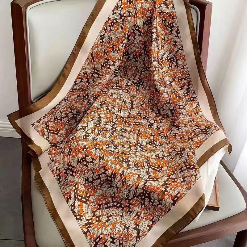 High-End Women's Lightweight Silk Square Scarf - Temperament Print Neckerchief for Neck Protection and Decoration.