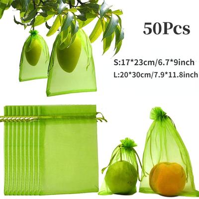 50 Adet Demet Ağız Organza İpli Bahçe Kuş Geçirmez Ağı Meyve Koruma Torbası File Hediye Paketleme Çantası