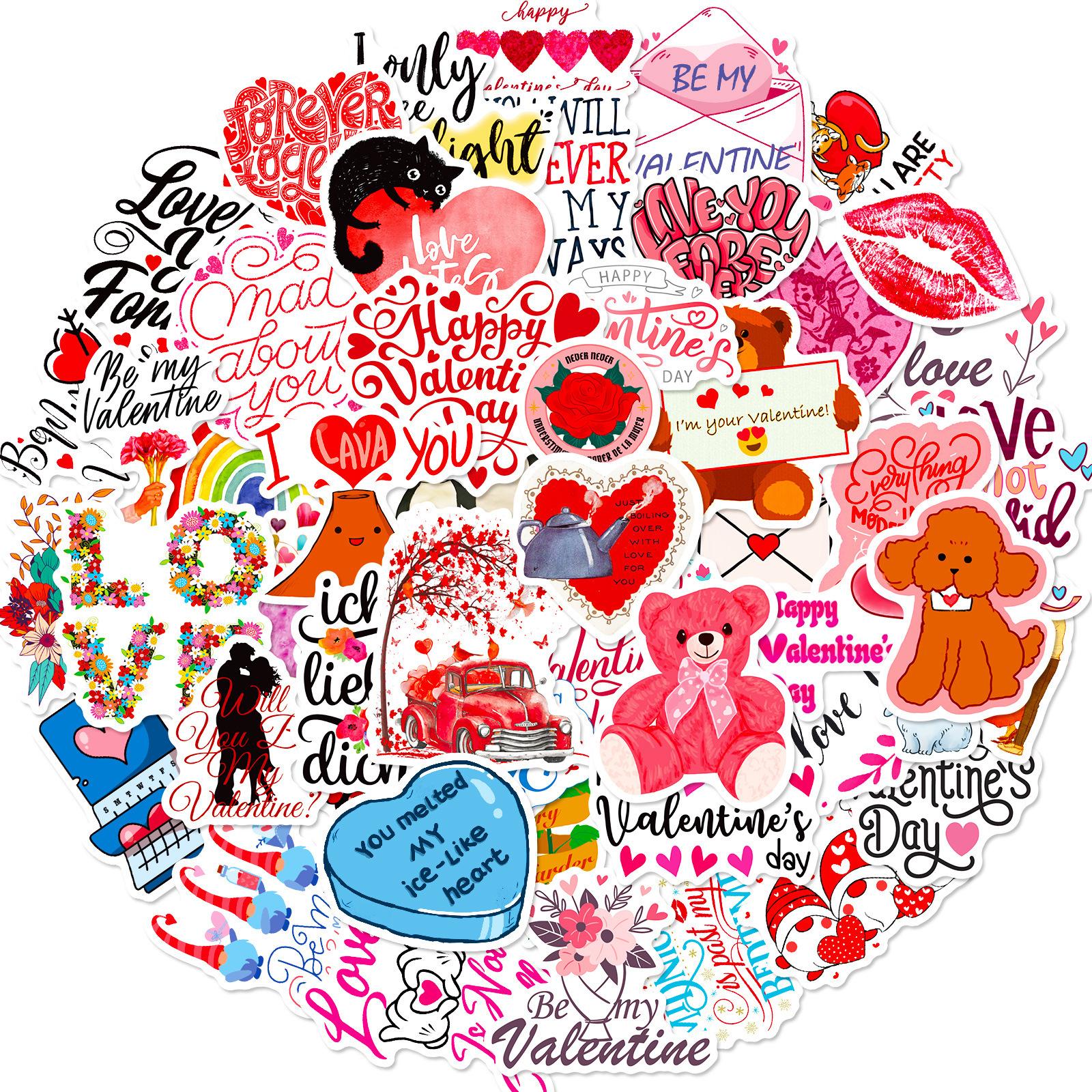 

50 Valentine S Day Stickers, Sweet Valentine S Day Series Ins Wind Personality Cartoon Graffiti Notebook Stationery Stickers