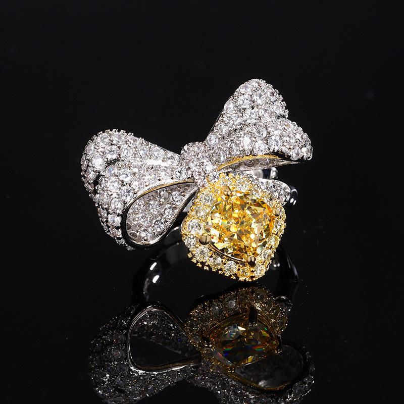 

New Huabi jewelry set, high carbon diamond ice flower cut copper inlaid bow set, main stone 8 * 8