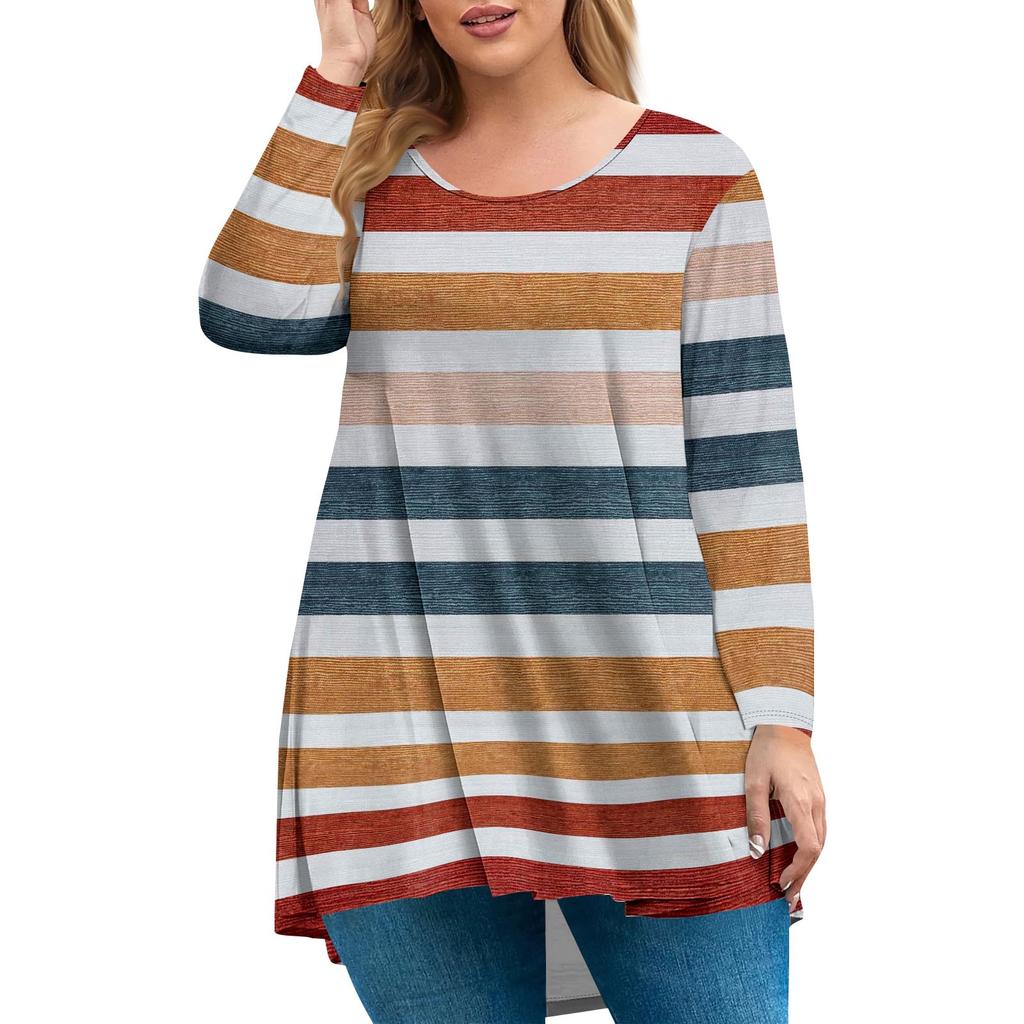 Women's Plus Size Top, Garden Collar Long Sleeved Shirt, Fashionable Floral Print Casual Top