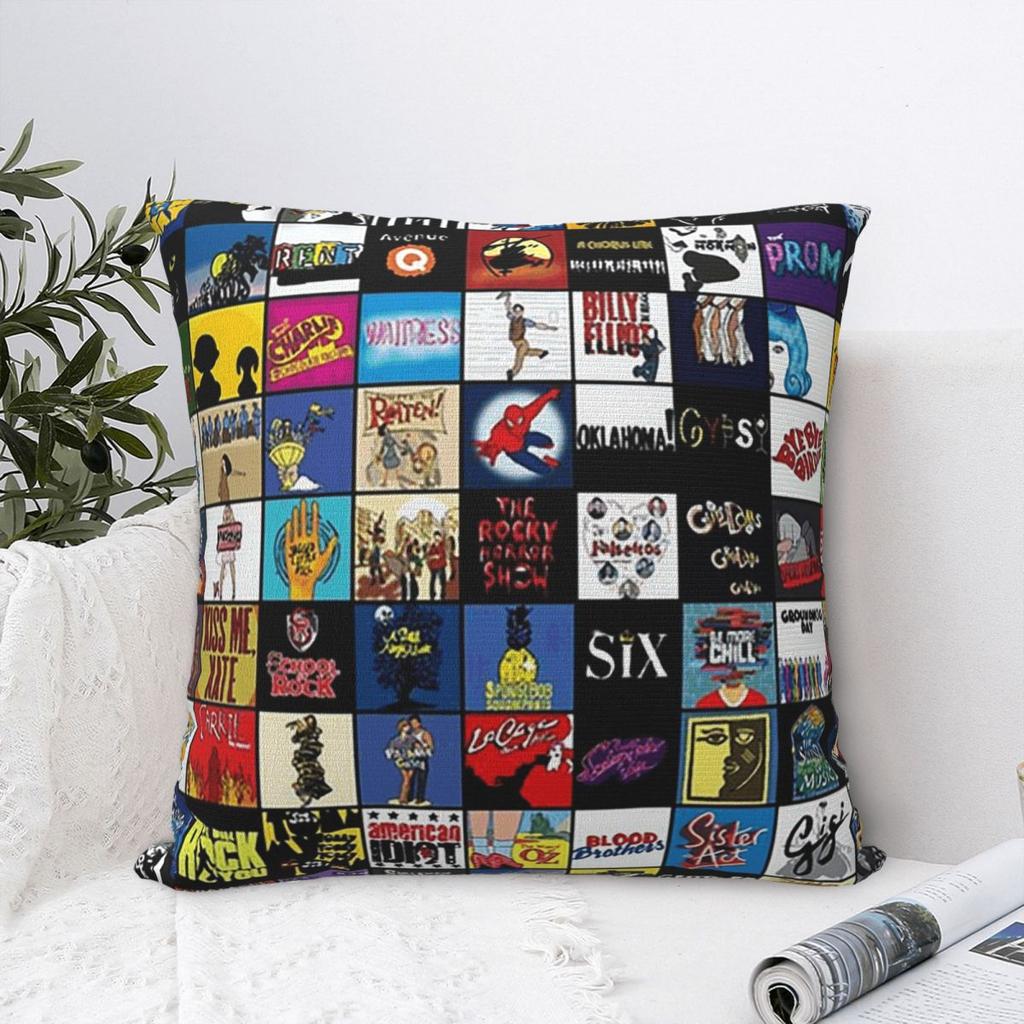 Broadway Musical Theatre Logos - Hand Drawn Square Pillowcase Cushion Cover Pillow Case Throw Pillow Cover for Home Sofa