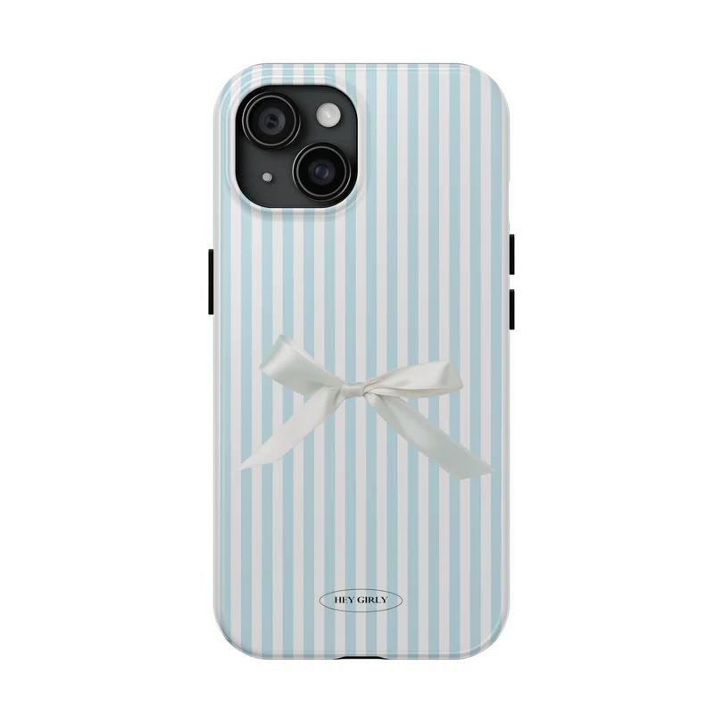 

Blue Striped Bow Phone Case for iPhone 17 16e 16 15 14 13 12 11 X XS XR XSMAX 7 8 Air Pro Max Plus Luxury Double-layer iPhone 11
