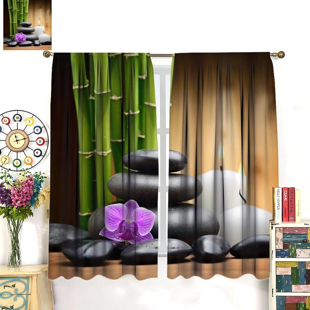 Spa Zen Blackout Curtains   Asian Japanese Floral Zen Nature Rod Pocket Window Drapes   for Living Room Bedroom 42" W X 54" L