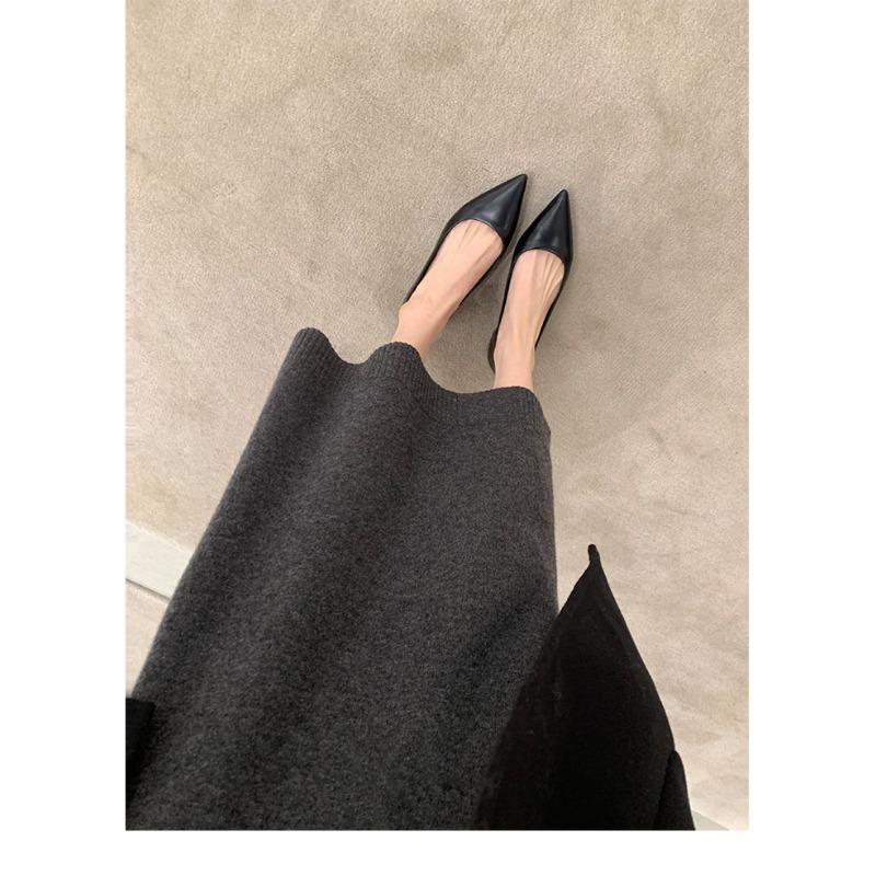 Leather shallow mouth pointed shoes thick heel single shoes women Mary Jane ladyshoes evening shoes small high heels