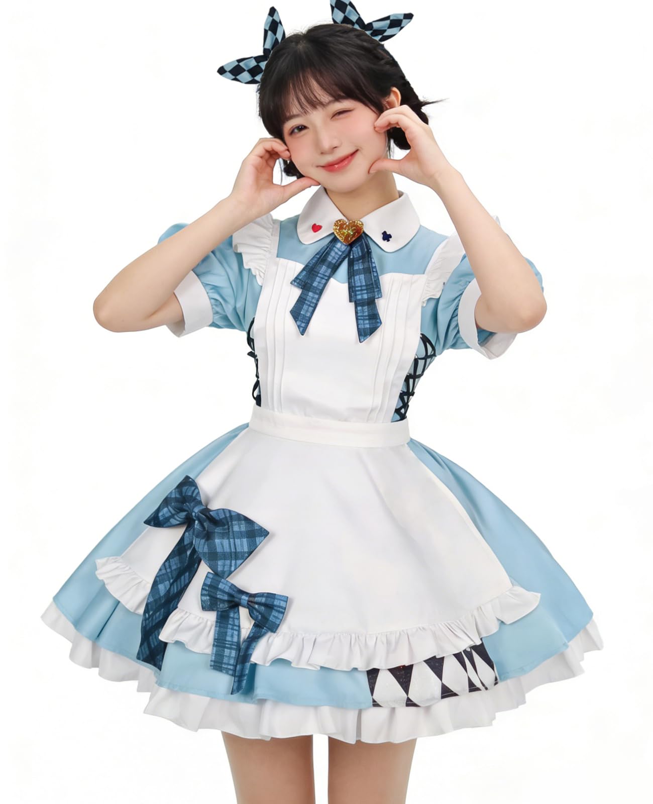 

[KALAOK] Maid Outfit with Petticoat 5-Piece Set Lolita Dress Apron Maid Cafe School Festival Event Blue M