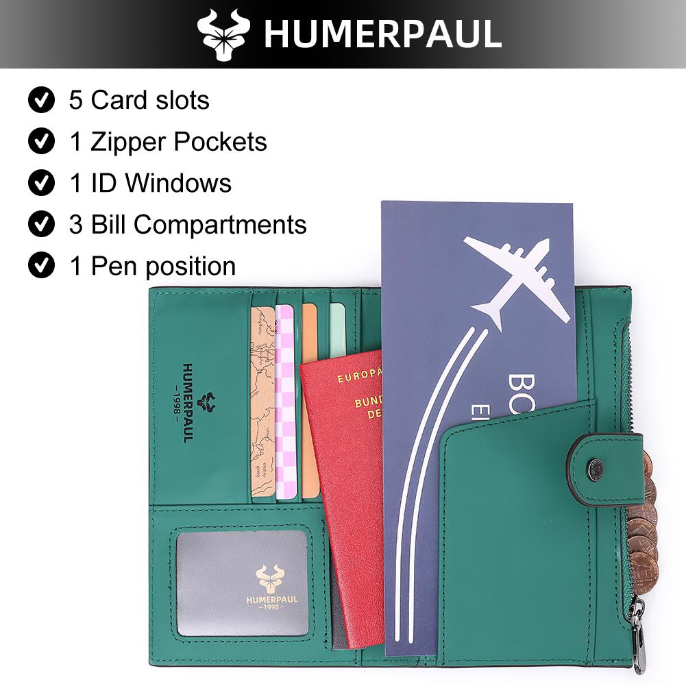 Humerpaul Ladies Leather Wallet Large-capacity Wallet Multi-function Coin Purse First Layer Cowhide Wallet Passport Holder Travel Card Holder