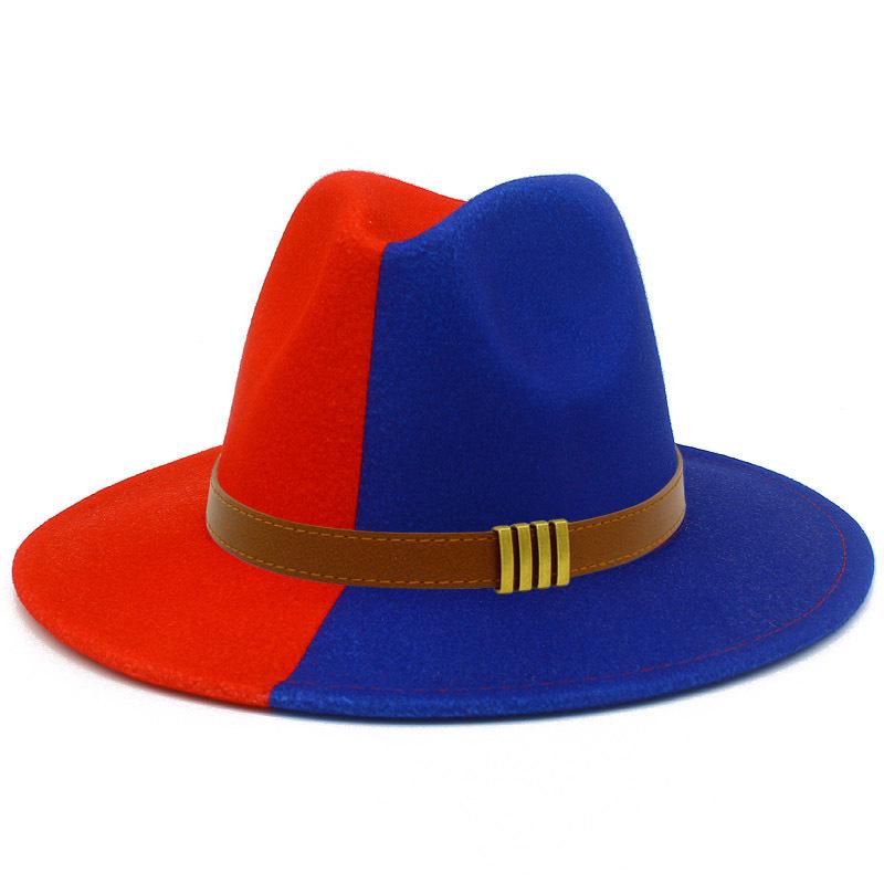 French Retro Double-color Woolen Top Hat Simple Belt Buckle Hepburn Style Wide-brimmed Cowboy Hat British Style Jazz Hat
