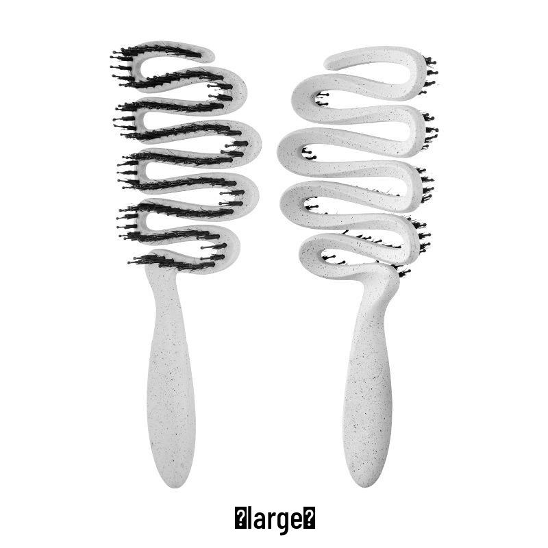 Colorful Ribbon-Handled Pig Bristle Comb for Girls - Fluffy Styling Sandblasting Rib Comb