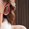 Vintage Red Resin Stud Earrings for Women Luxury Geometric Gold Color Large Oval Earrings Party Wedding Ear Jewelry Wholesale