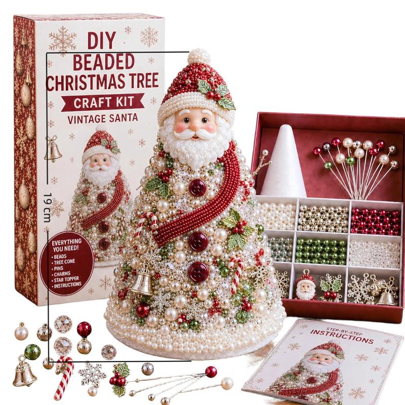 Kit de manualidades para árbol de Navidad con cuentas DIY, Mini árbol de cuentas con adorno superior exquisito, Decoración de mesa navideña hecha a mano para el hogar Christma