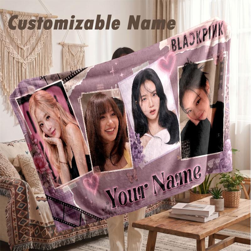 Custom Name Flannel Blanket,BLACKPINK Lightweight Warm Bed Blanket For Couch & Holiday Gift
