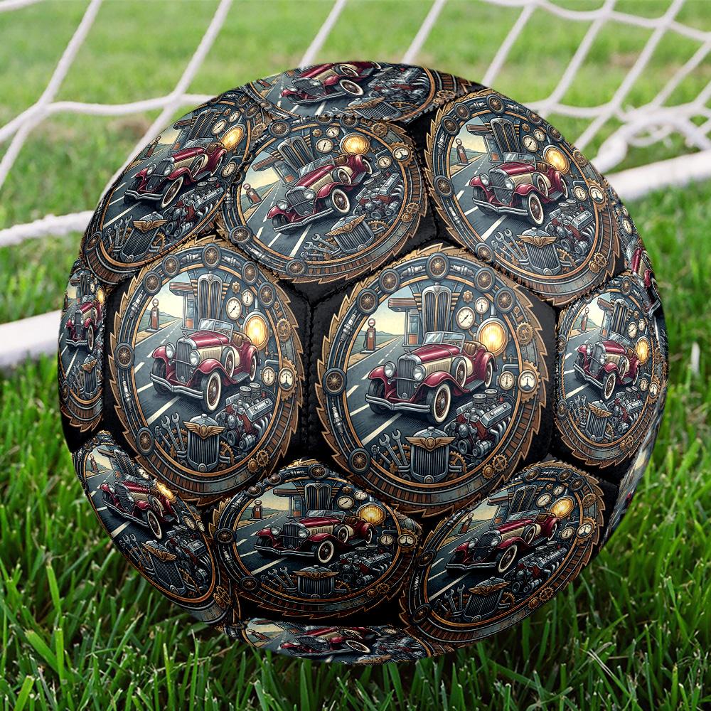 Steampunk Classic Road Trip Round Football Size 5 Adult Ball Suitable for Training Matches and Outdoor Team.