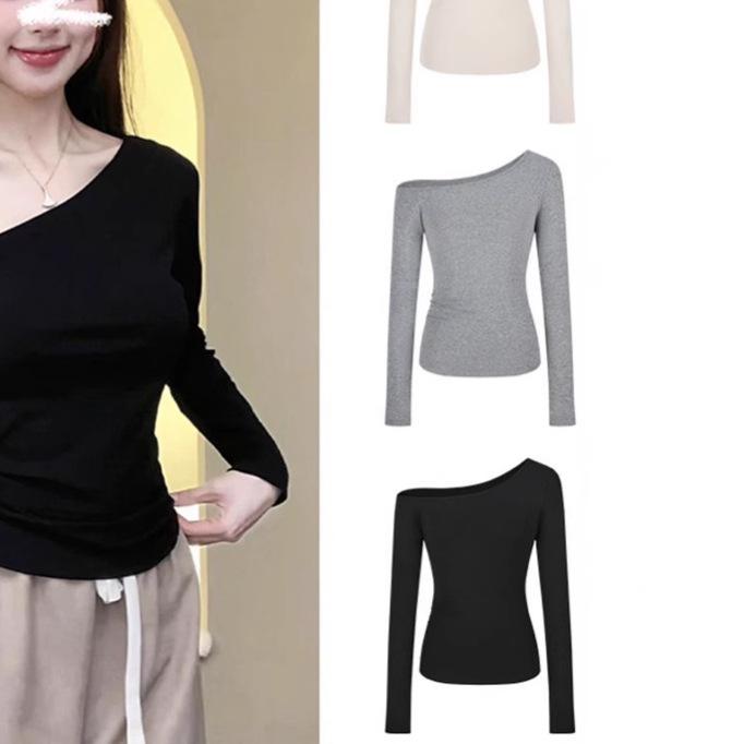 High-Quality Retro French Off-Shoulder Long Sleeve Women's T-Shirt