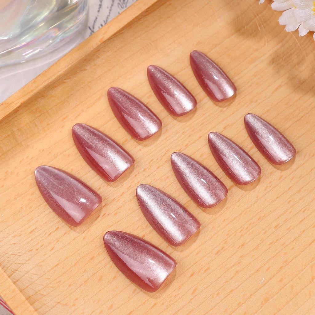 Solid Color Cat Eye Oval Medium-Long Luxury Wearable Nails