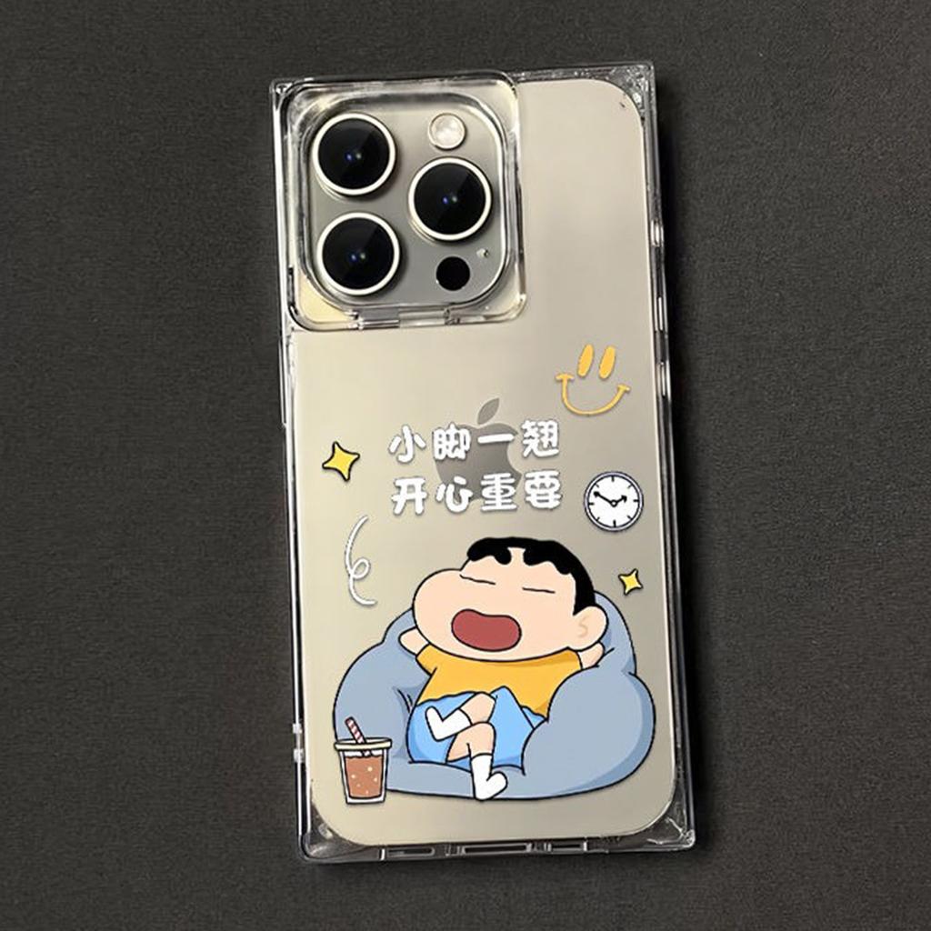 For IPhone16 for Apple 16pm Ice Crystal Cube Transparent Mobile Phone Protective Case Protective Cover Crayon Shin-chan Cute