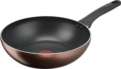 Tefal Pot 28cm Deep Wok IH Compatible with Gas Fires No Harmful Substances Such As PFOA Titanium Excellence Mocha Wok Brown G17219 Stir-Fry Non-stick