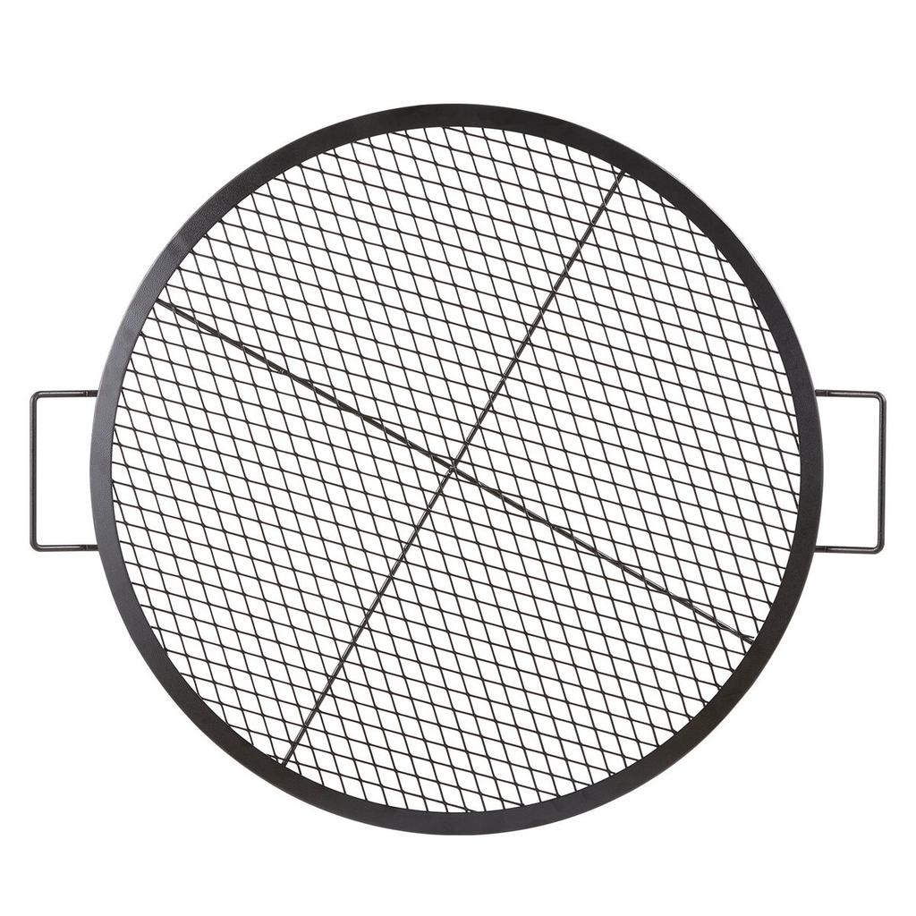 X-Marks Fire Pit Grill Grate, Round Cooking Grate, Heavy Duty Steel Campfire BBQ Grill Grid with Handle and Support X Wire, Portable Camping Cookware