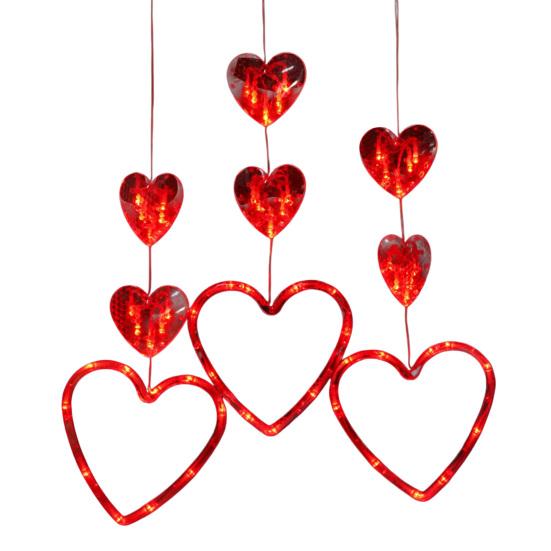 3 Bucăți Lumini Cortină Inimă cu Ventuze Lampă Portabilă Iubire Lumini Fereastră de Ziua Îndrăgostiților cu Telecomandă Iluminat Festiv Romantic