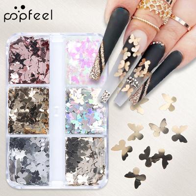 POPFEEL 1 Box Nagelflocken, hell, reflektierend, hohe Sättigung, Luxus-Nageldesign, unregelmäßige Schmetterlingsflocken