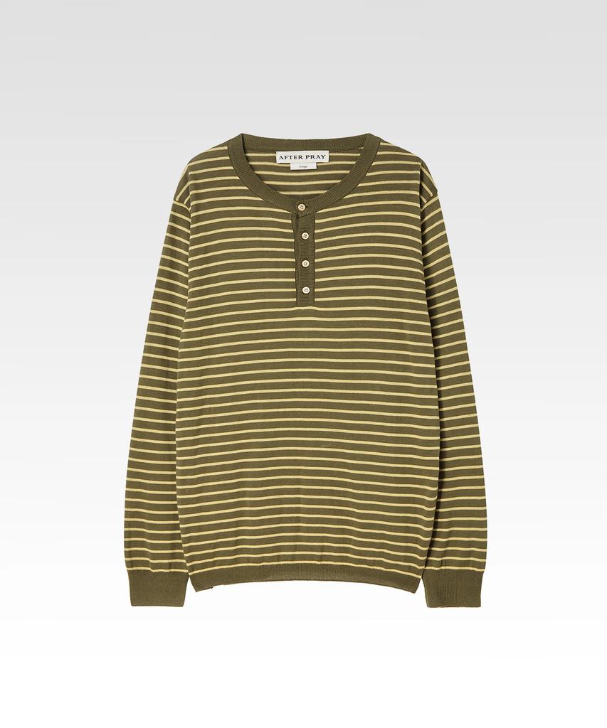 Aepeuteopeulei Striped Knit Henley Neck Khaki